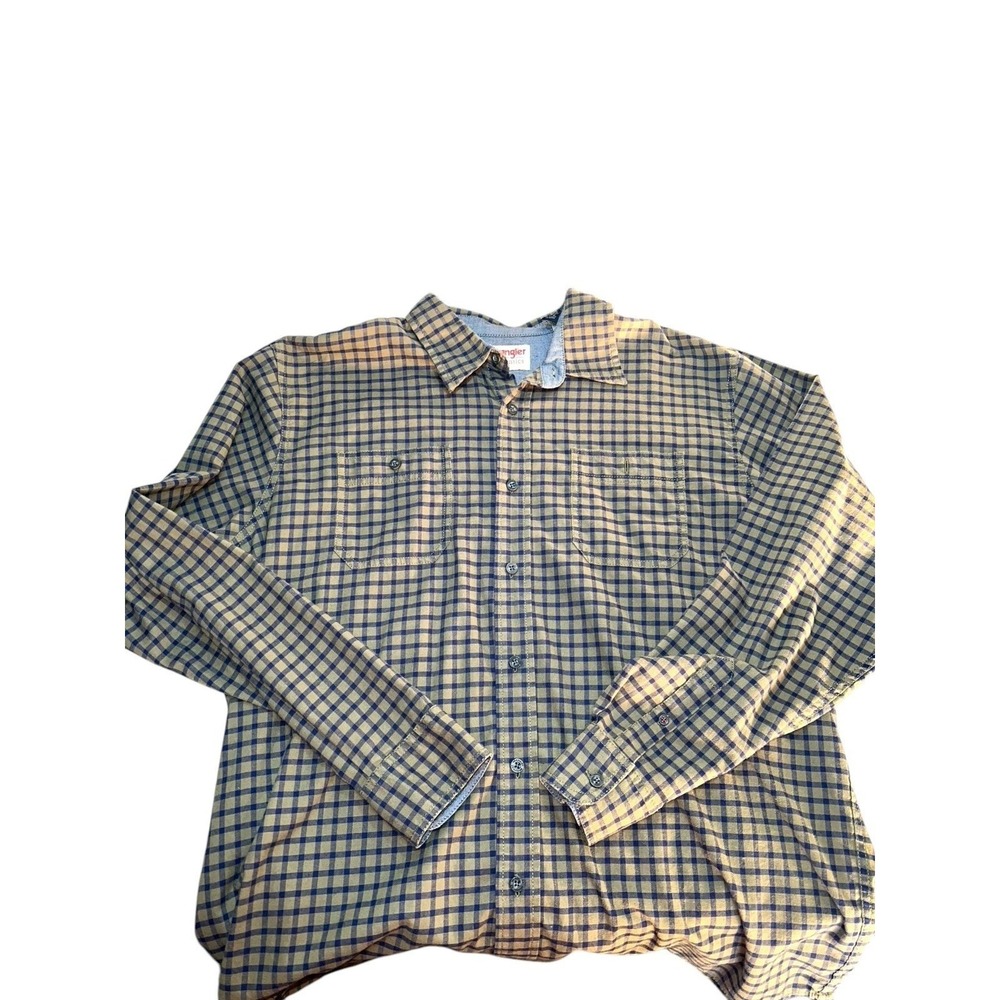 WRANGLER AUTHENTICS GREEN PLAID FLANNEL BUTTON‎ DOWN SHIRT MENS SIZE LARGE